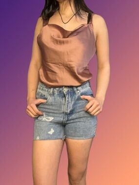 Abercrombie & Fitch pink Satin Cowl-Neck Bodysuit